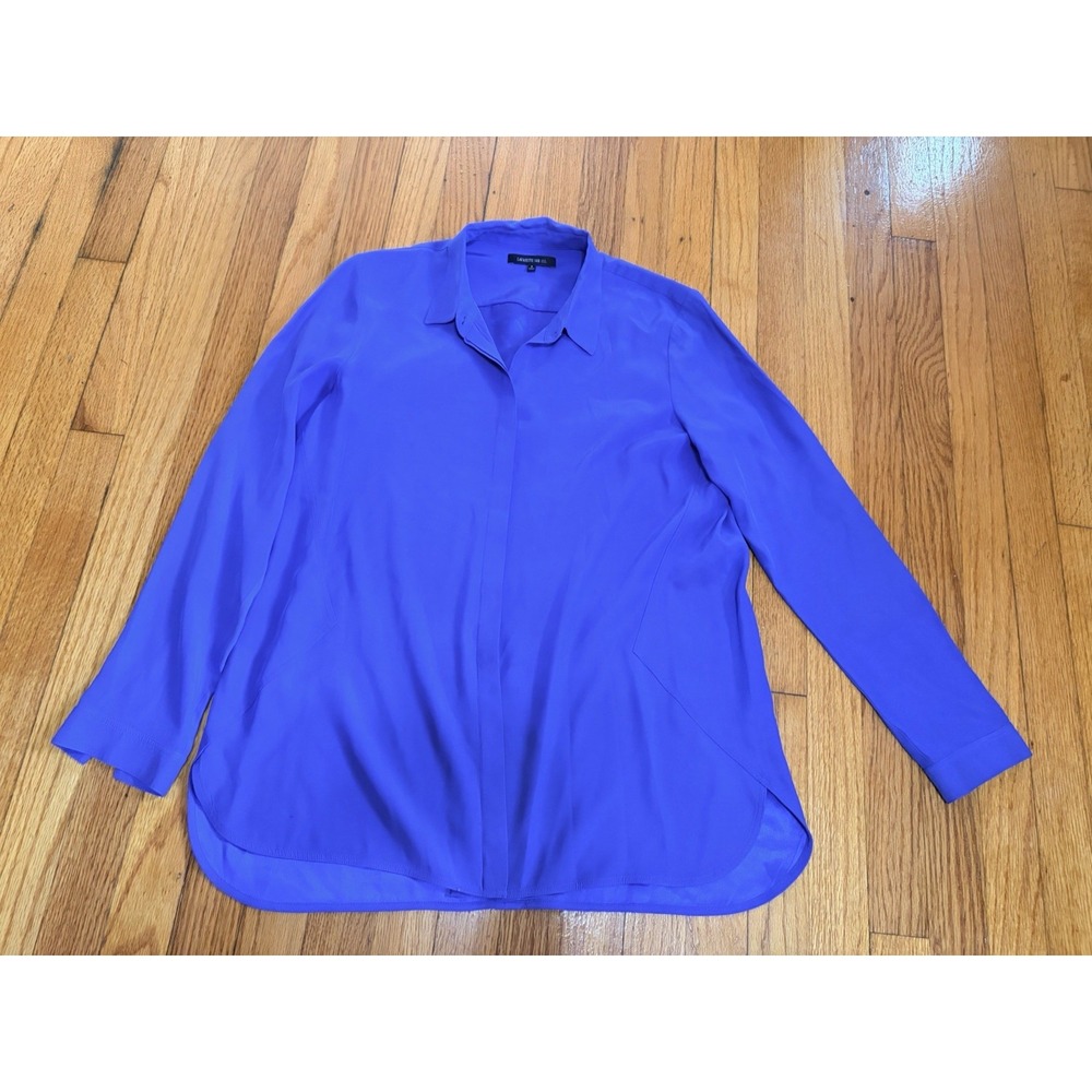 Lafayette 148 Cobalt Blue 100% Silk Collar Long Sleeve Blouse Top Sz 8 Career